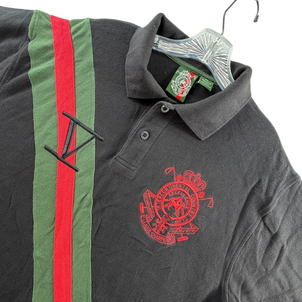 Intercontinental Country Club Polo Shirt Mens XL Black Green Red Stripe Crest V